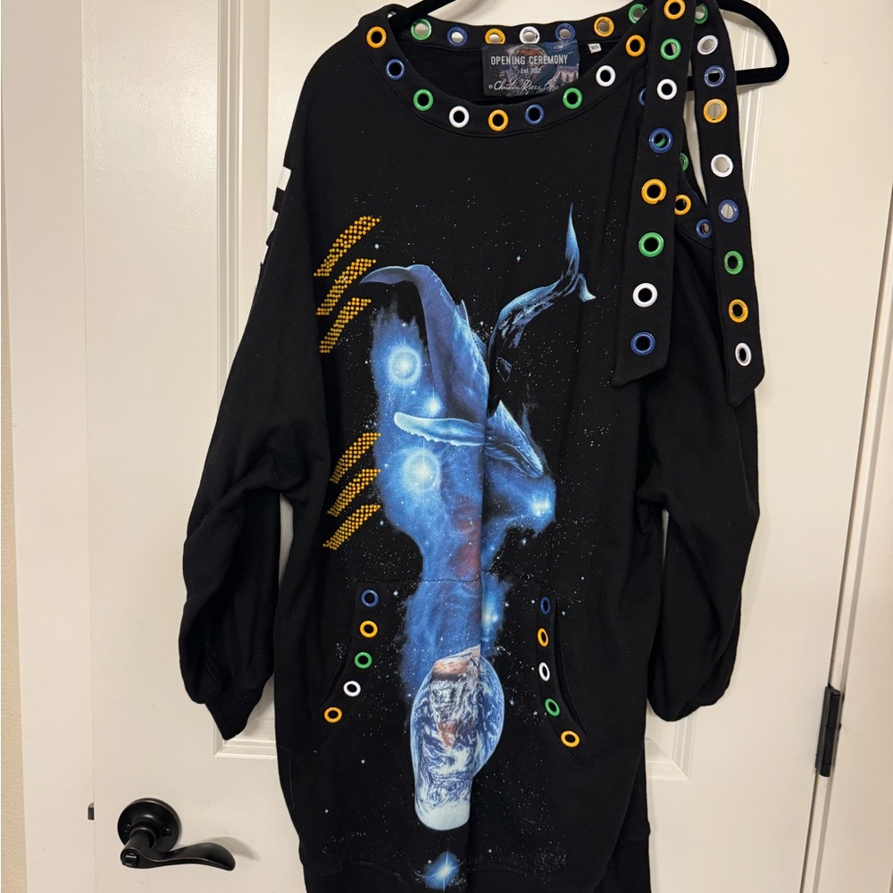 Opening Ceremony Black Sweater Dress with Multicolor Eyelets